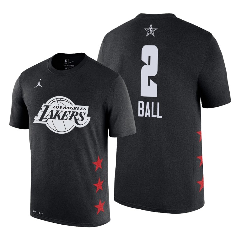 Men's Los Angeles Lakers Lonzo Ball #2 NBA 2019 Game Name & Number All-Star Black Basketball T-Shirt REJ8783IB